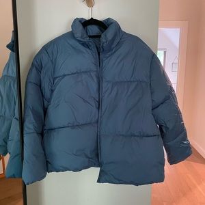 “A New Day” blue zip up puffer